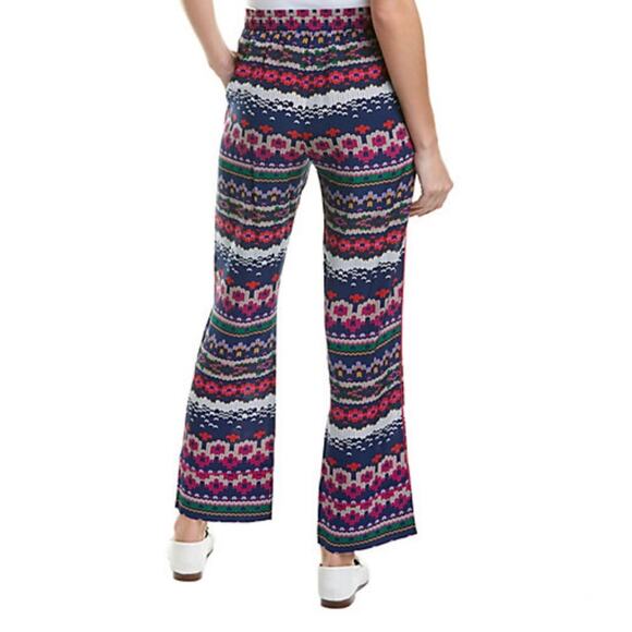 Trina Turk 100% Silk Fair Isle Knit Print Wide Leg Walker Pant Women's Med $128 - Picture 2 of 9